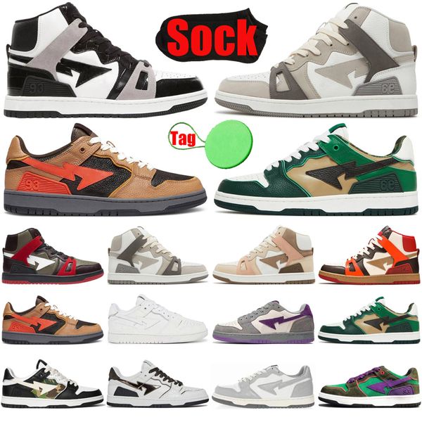 

bapestars 2023 sk8 sta low baped designer casual shoes 93 hi high mens womens shoe lows camo blue green red pink plate-forme luxury trainers, Black