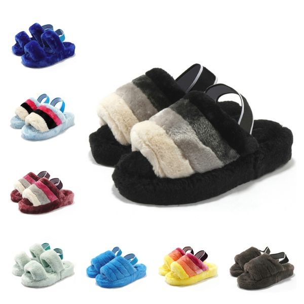 

women furry sandals pool slide sandal designer trainers womens flip flop casual sandal rubber slipper fashion black round non-slip eur 36-41