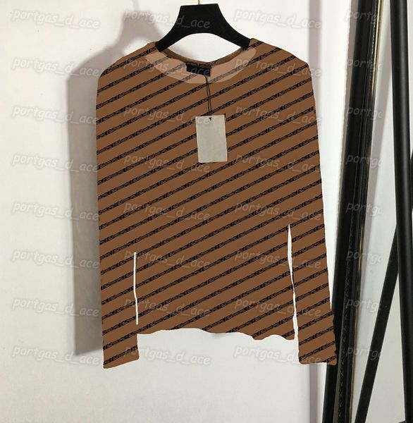 

letters womens t shirt see through mesh long sleeve round neck bottoming shirt, Black