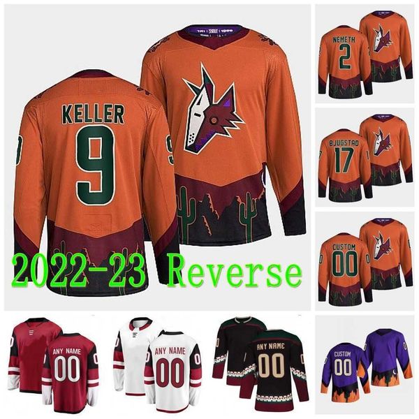 

#9 clayton keller 2022 reverse retro hockey jersey nick ritchie logan cooley zack kassian jakob chychrun shane doan jeremy roenick nick schm, Black;red