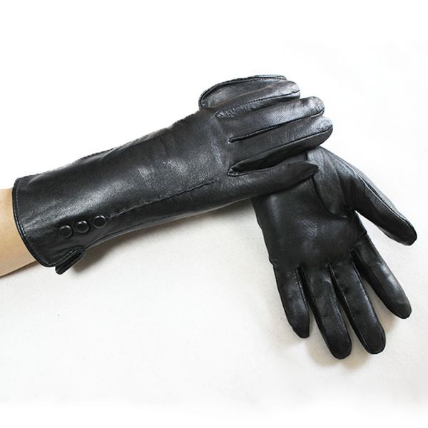 

five fingers gloves leather gloves women' plus velvet autumn and winter warm price direct black short outdoor riding sheepskin gloves, Blue;gray