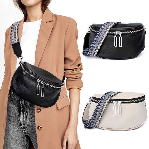 

genuine leather chest crossbody bag big capacity soft waist woman adjustable strap zipper fanny pack casual bum 221101