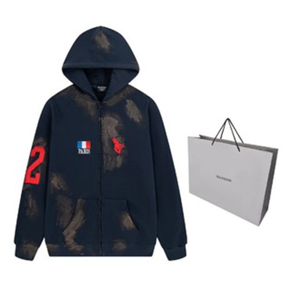 

bal tear big hole red hoodie classic printing ellipse machine imported glue process washing process processing cloth using 32s420g sc5, Black