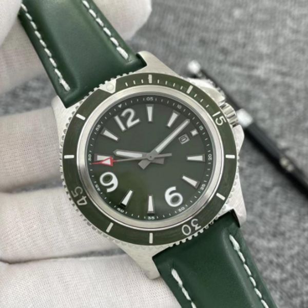 

quality green dial watches superocean heritage automatic mechanical movement watch leather strap floding clasp mens dress wrist designer lux, Slivery;brown