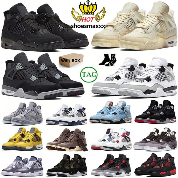 

women 2022 mens jumpman 4 basketball shoes 4s black cat red thunder sail white oreo canvas military canyon purple navy violet ore