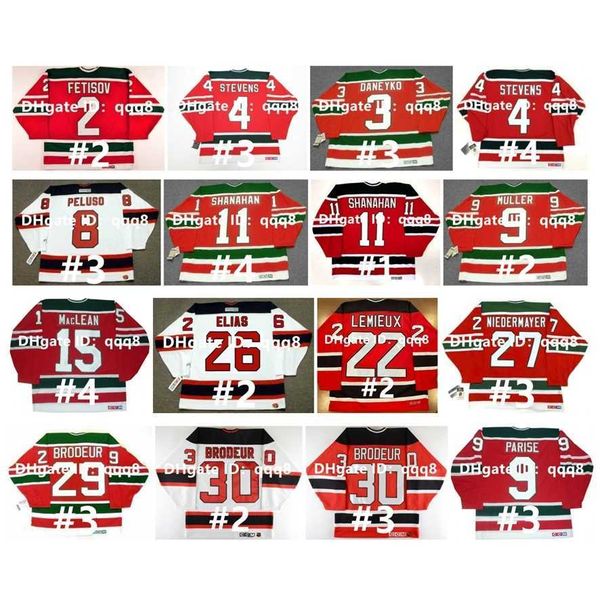 

college hockey wears vintage ccm hockey jersey ken daneyko scott stevens devils scott niedermayer martin brodeur patrik elias claude lemieux, Black