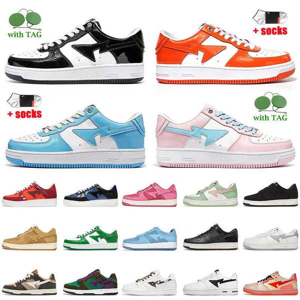 

2022 fashion bapestas platform casual shoes a bathing baped sta sk8 women mens leather trainers orange pastel pink white black blue suede