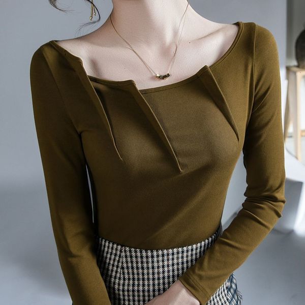 

women's tshirt cotton tshirts tees female full sleeve fashion chic tshirt for women autumn 221124, White