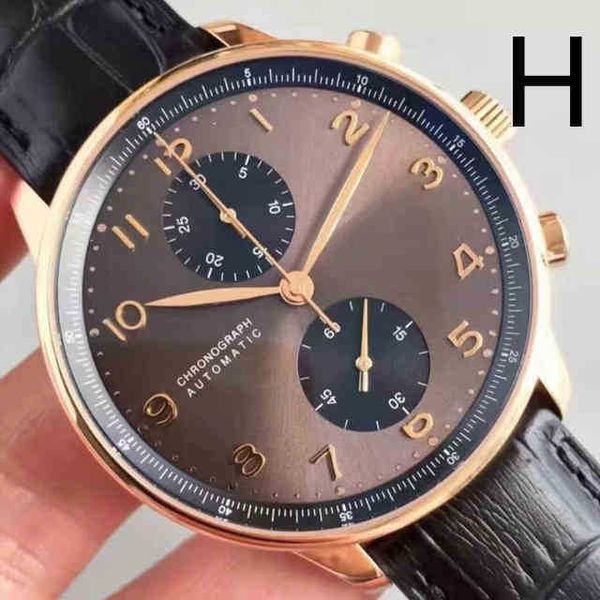 

men watch chronograph pilot portugieser sapphire rose gold coffee black blue leather sport white watches 1soj, Slivery;brown