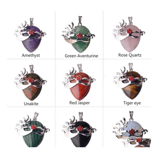 

pendant necklaces natural crystal mask pendant sier amethyst quartz gemstone dancing masks chakra healing point drop delivery jewelr dh1lk, Silver