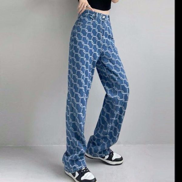

women's jeans women fashion designer jeans casual straight pants wide leg pant 999, Blue