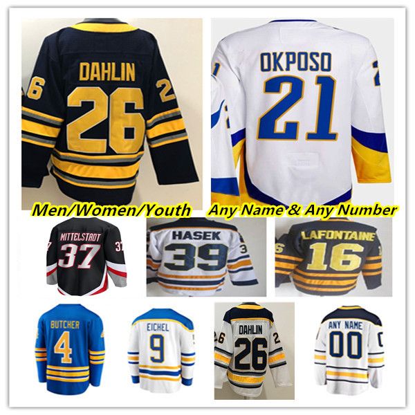 

rasmus dahlin buffalo hockey jerseys tage thompson alex tuch jeff skinner victor olofsson casey mittelstadt kyle okposo craig anderson dylan, Black;red