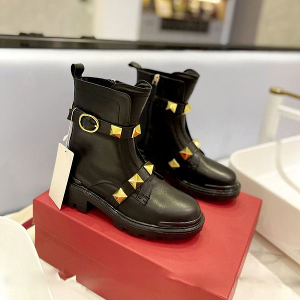 

women black leather studs martin boots spikes biker boot military-inspired boots platform motorcycle booties fashion casual side zipper