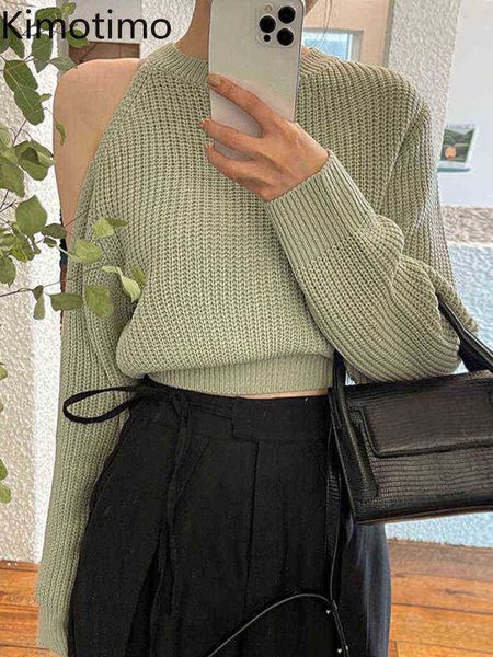 

women's sweaters kimotimo off shoulder knitted sweater women autumn new round neck design sweater korean chic temperament long sleeves, White;black