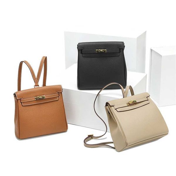 

summer new head leather women's backpack high capacity lock bag