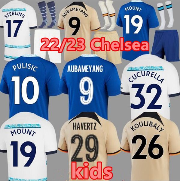 

cfc sterling 2022 soccer jerseys cucurella 22 23 mount football shirt auba kante pulisic havertz koulibaly men kits kids equipment fofana je, Black;yellow