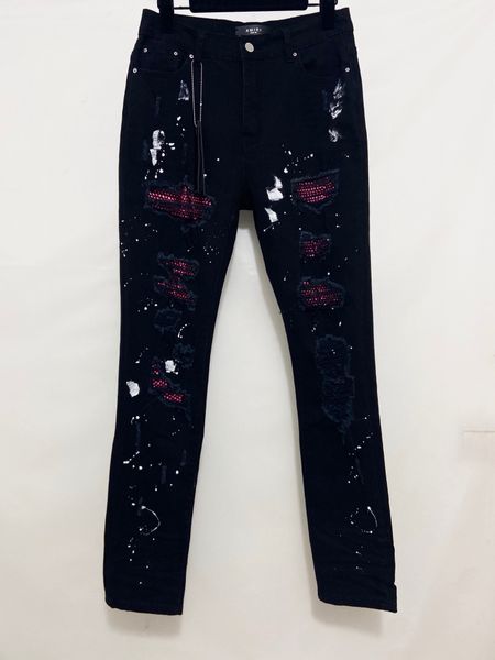 

mens designer jeans denim ripped jean biker skinny distressed trousers motorcycle for men s fashion jean mans pants pour hommes splash ink, Blue