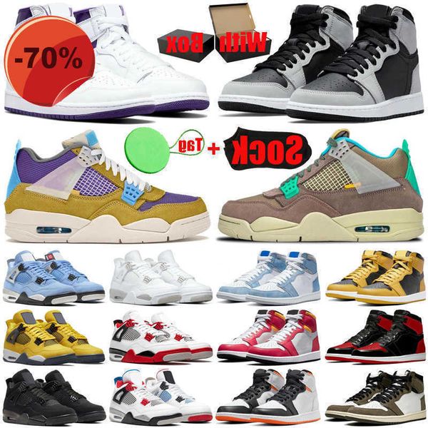 

with box sock tag jumpman 1s mens basketball 4s shoes union desert moss cactus jack taupe haze court purple shadow womens trainers sports, Black