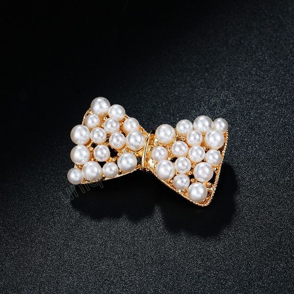 

vintage brooch classic fashion women elegant handmade brooches full beaded simulated pearl wedding knot bow brooches, Gray