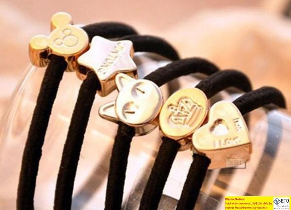 

korean jewelry high elastic multistyle black rubber band, Golden;silver