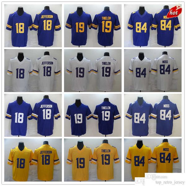 

football minnesota''vikings''new jerseys 84 randy moss 18 justin jefferson 19 adam thielen jersey''nfl mam, Black;red
