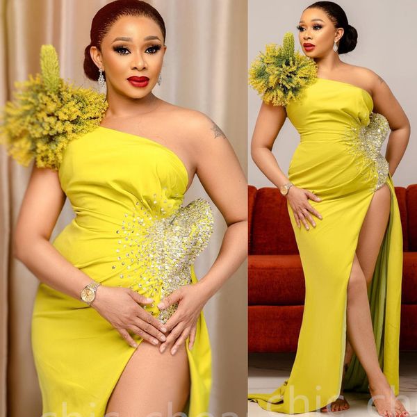 

2022 arabic aso ebi yellow mermaid prom dresses beaded crystals evening formal party second reception birthday engagement gowns dress zj966, Black