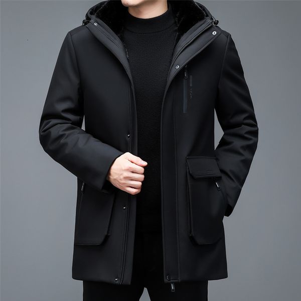 

men's wool blends fur middle aged coat thickened in winter to keep warm nick integration style overcome 221124, Black