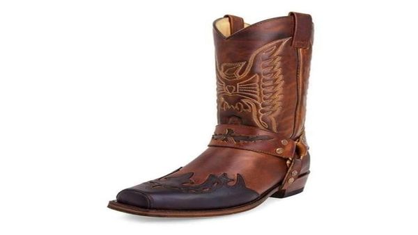 

boots men women mid calf western cowboy embroidery male autumn outdoor leather totem med heel fashion designed 2209265980774, Black
