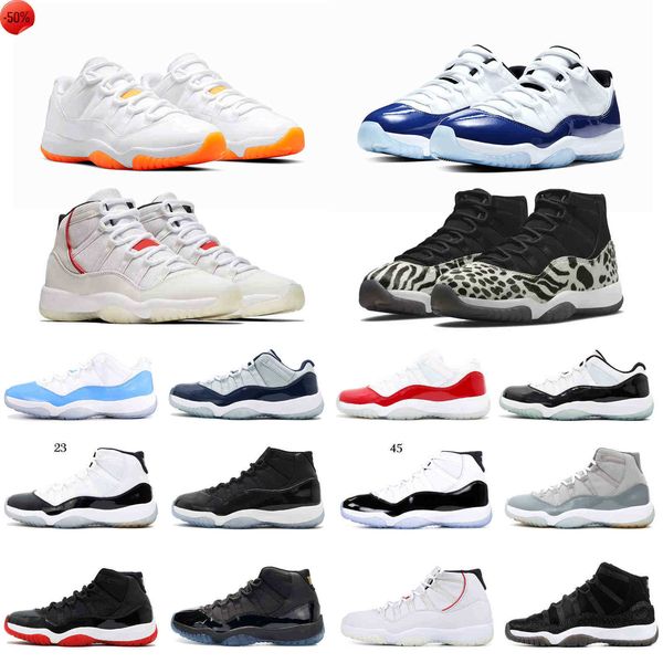 

11 11s basketball shoes men women low cool grey gamma blue platinum tint midnight navy concord 23 45 space jam bred cap and gown womens mens, Black