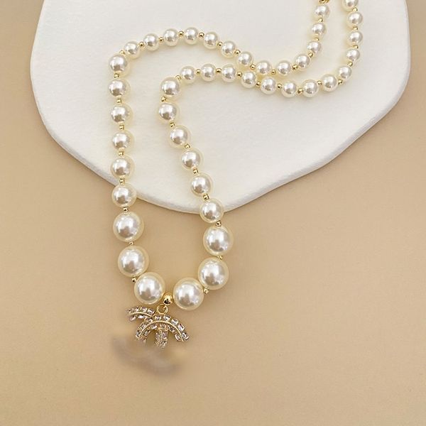 

new fashion women luxury designer necklace choker pendant chain crystal 18k gold plated brass copper c-letter necklaces statement jewelry ac, Silver