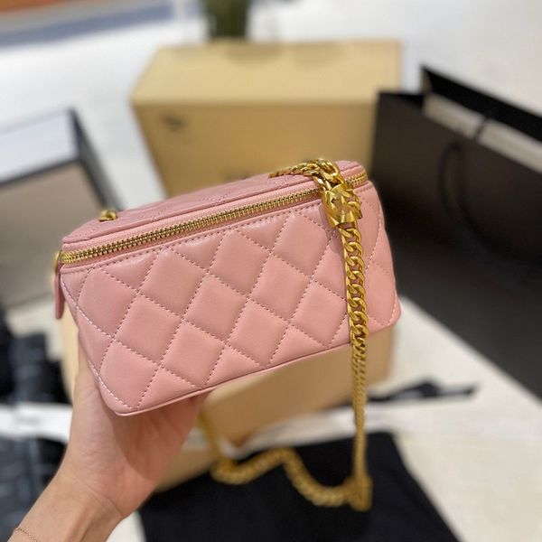 

trend women gold pillar luxury designer cosmetic bag calfskin diamond lattice leather quilted classic versatile crossbody adjustable chain r