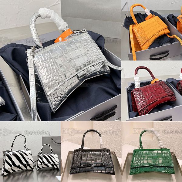 

mini hourglass bag sparkling fabric crocodile skin luxury designer crossbody handbag women purses genuine leather ladies shoulder hourglass