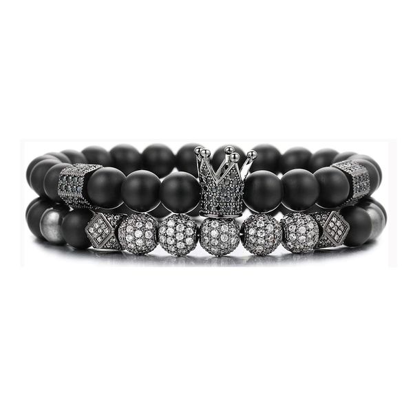 

beaded 2pcs couple friendship black matte beads bracelets 8mm onyx stone sets charm king crown for women men jewelry drop delivery dhlpx