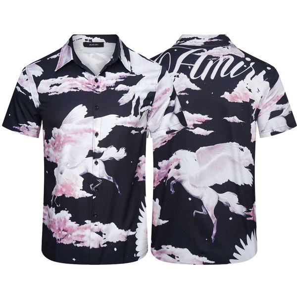 

t-shirt for men amii fashion short sleeve cotton designer shirtsmen's brand heavenly steed white cloud print hip hop men's casual, White;black