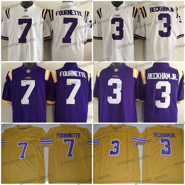 

lsu tigers 7 leonard fournette football jersey 3 odell beckham jr. college mens stitched jerseys white purple yellow, Black