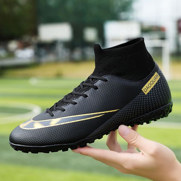 

dress shoes men soccer agtf high ankle football boots outdoor nonslip ultralight kids cleats couple sneakers plus size3247 221125, Black