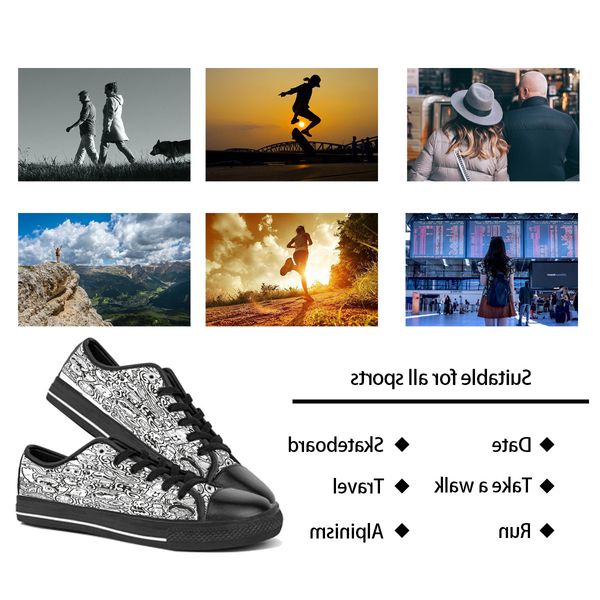 

men women diy custom shoes low canvas skateboard sneakers triple black customization uv printing sports sneakers shizi 2157-2