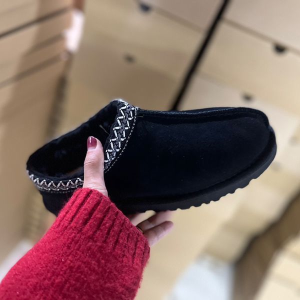 

designer slippers tazz tasman fur slides australia mini platform boots fashion real leather chestnut slipper winter snow booties size 35-43, Black