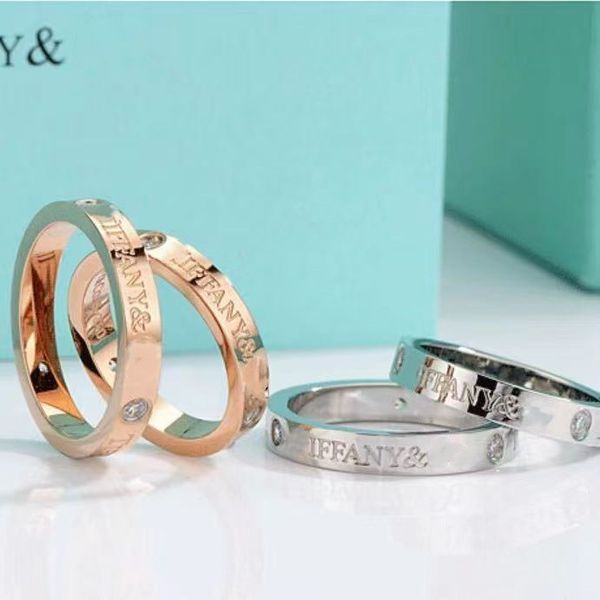 

luxury fashion designer ring with diamond tiffny letter wide ring, Silver