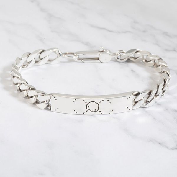 

vintage women mens love bracelet 925 silver jewelry charms skull elfin with double letter hip hop bracelets punk cuban chain fashion bangle, Golden;silver