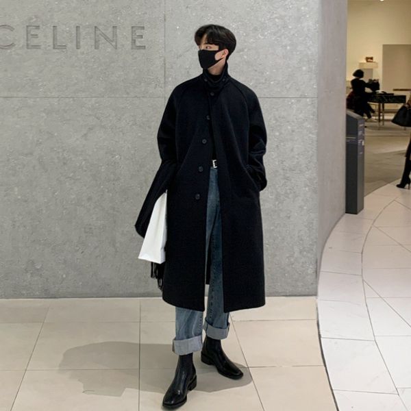 

men's wool blends winter men's korean black long loose versatile heavy woolen coat trench coat 221124