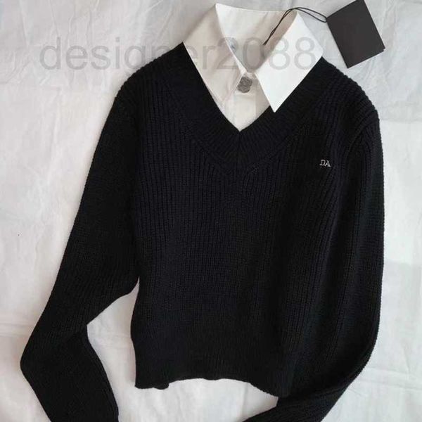 

women's knits & tees designer 6100905 autumn and winter new sweater p home letter embroidery shirt lapel fashion two piece knitwear jvo, White