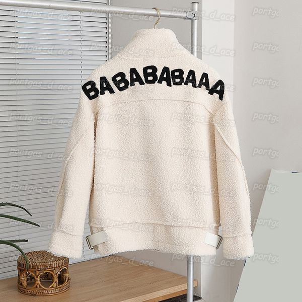

letters womens lambswool coat winter long sleeve jacket ins fashion street style jackets, Black