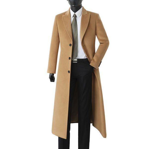 

men's wool blends wool blends men jacket warm winter coat long outwear button overcoat male casual windbreaker overcoat jackets coats w, Black