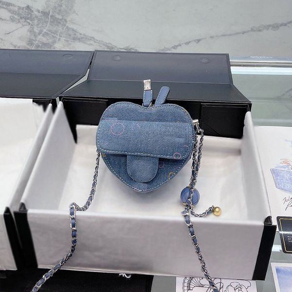 

denim printed badge fashion women designer heart bag luxury classic quilted zipper crossbody vintage handbag shopping cosmetic bag wallet co