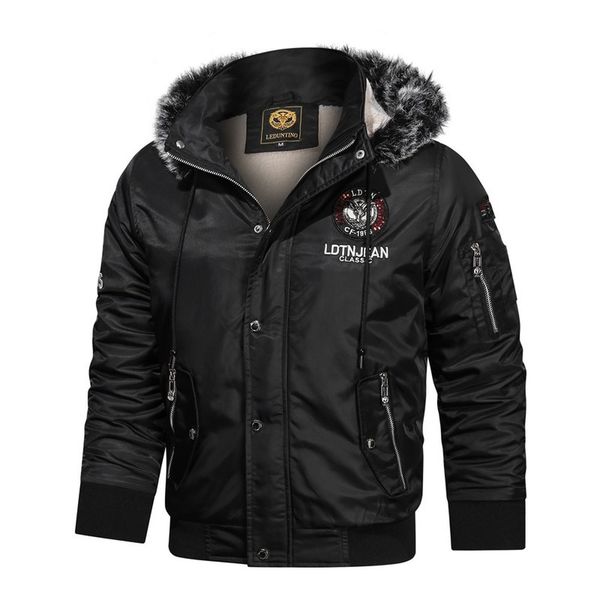 

wool blends winter plush thickened casual men's warm trend coat hooded loose large cotton clothes 221125, Black