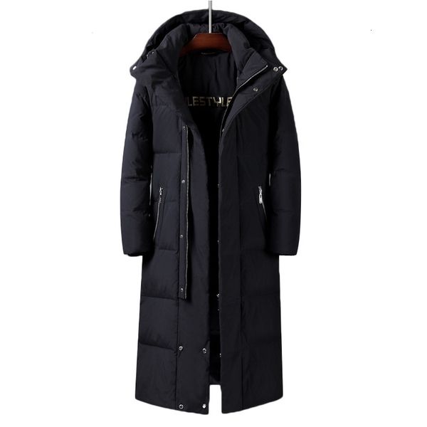 

men's down parkas men's xlong white duck down jacket winter over the knee thicken slim fit warm jackets and coats male brand cloth, Black