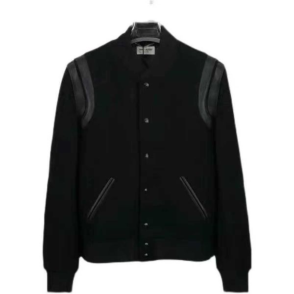 

2022 new men's and women's spring autumn clavicle chain slp classic baseball suit splicing leather jacket senior brand jacket, White;black