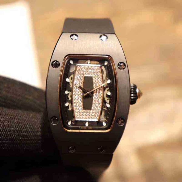 

mechanics leisure watches richa wristwatch wine barrel luxury business watch rm07-01 fully automatic mechanical mill r ceramic case women&#0, Slivery;black