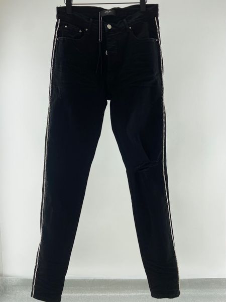 

black jeans denim designer hole jeans track pants slim casual elastic trousers fit loose cotton cool guy embroidery biker holes brandtrouser, Blue